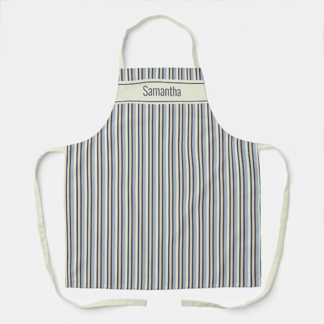 Delantal Navy And Cream Monochrome Striped Pattern  (Anverso)