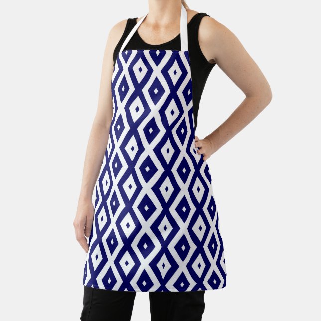 Delantal Navy blue and white diamond pattern (in situ)