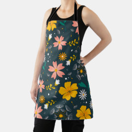 Delantal Navy Floral Garden Whimsical Spring Pattern