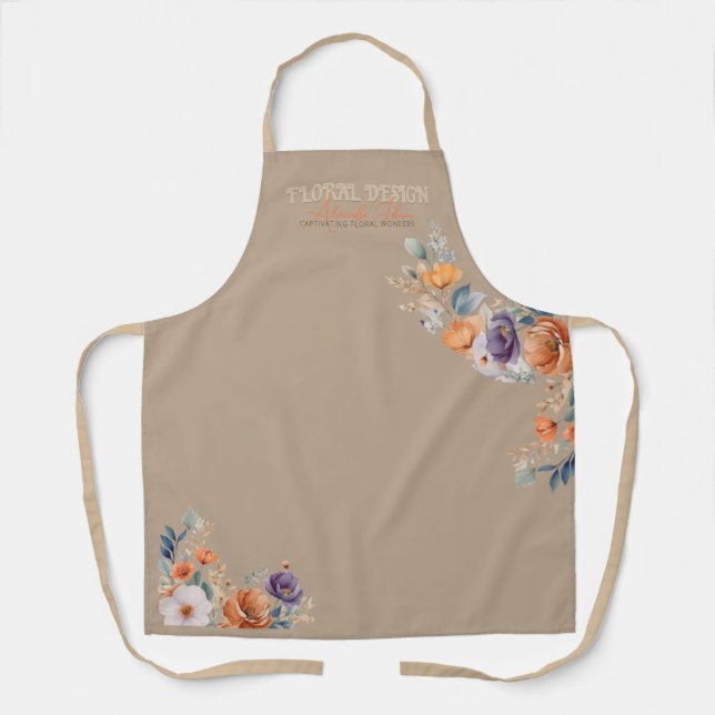 Delantal Negocio de diseño floral - Elegante Kraft Boho rús (Anverso)