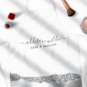 Delantal Negocios Glam Diamantes Brillo Plateado