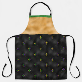 DELANTAL NEGRO CON MARDI GRAS FLEUR DI LIS & STRIPS