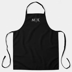 Delantal Negro con texto blanco   Monograma moderno