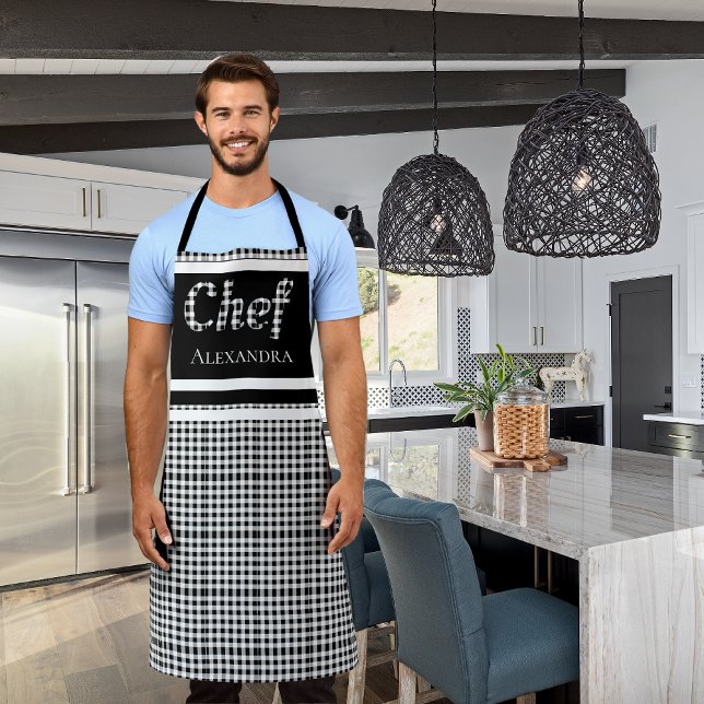 Delantal Negro Elegante Chef Buffalo Plasteado Blanco Negro (Subido por el creador)