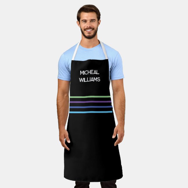 Delantal Negro elegante, personalizado, con rayas de colore (Gastado)