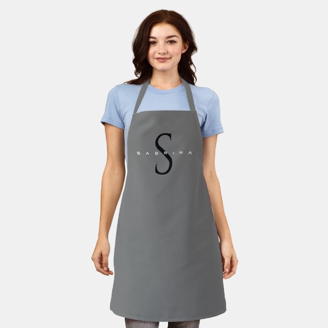 Delantal Negro gris monograma moderno Minimalista tu nombre (Gastado)