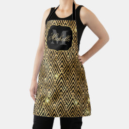 Delantal Negro Metálico y Dorado Brillo Glam Art Déco