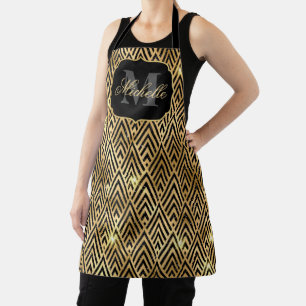 Delantal Negro Metálico y Dorado Brillo Glam Art Déco