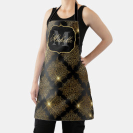 Delantal Negro Metálico y Dorado Glitter Glam Filigrana