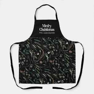 Delantal Negro moderno y elegante acuarela botánico rústico