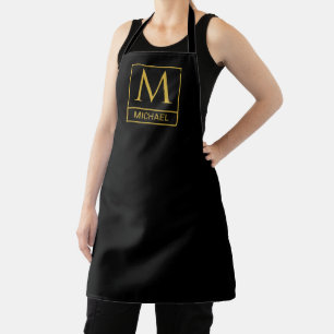 Delantal negro personalizado con nombre e iniciale