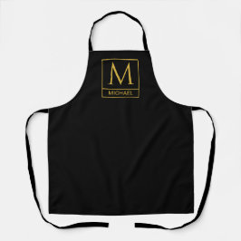 Delantal negro personalizado con nombre e iniciale