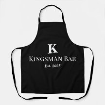 Delantal negro personalizado con nombre y monogram
