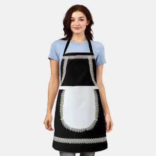 Delantal Negro  Trajes de ternera franceses de encaje blanc