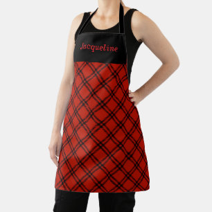 Delantal Negro y Rojo Cuadros Navidad Personalizado