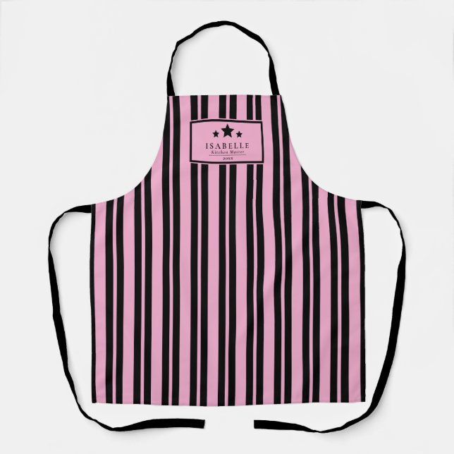 Delantal Negro y Rosa Estrellas Maestro de Cocina (Anverso)