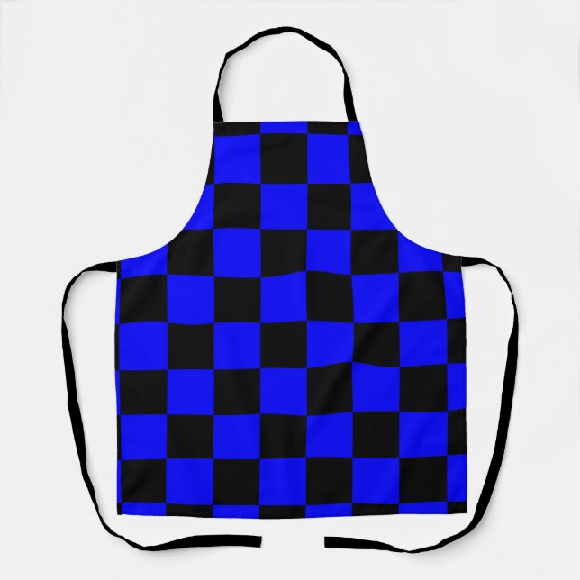 Delantal Neon Blue y Black Checkered Checkerboard Vintage (Anverso)