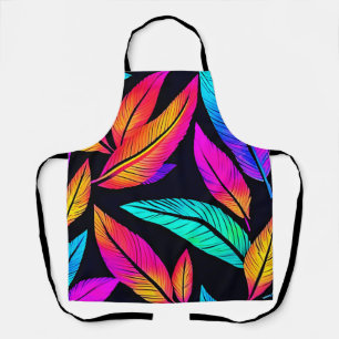 Delantal Neon Feather Pattern Vibrant Art