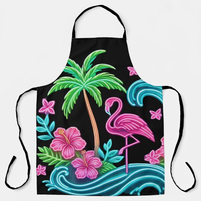 Delantal Neon Flamingo Tropical (Anverso)