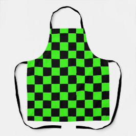 Delantal Neon Green Black Checkered Checkerboard Vintage