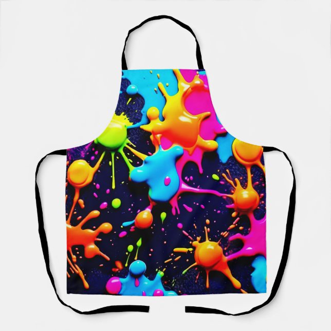 Delantal Neon Paint Splatter Resumen Arte (Anverso)