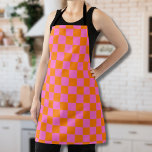 Delantal Neon Pink Naranja Checkered Checkerboard Vintage<br><div class="desc">Tablero de verificación de neón rosa y Naranja | Vintage | Clásica | Trendy | Elegante | Moda | Mínimo</div>