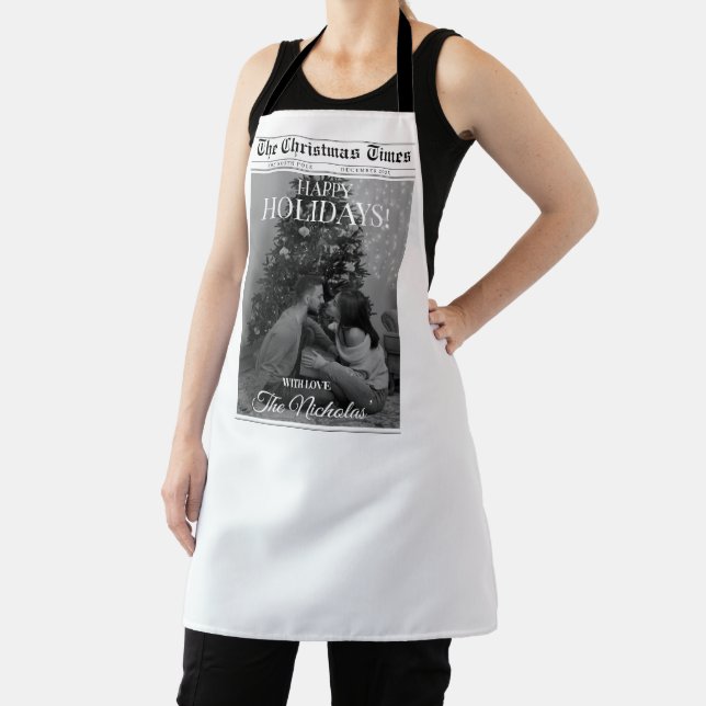 Delantal Newspaper What A Year Black White Photo Christmas (in situ)