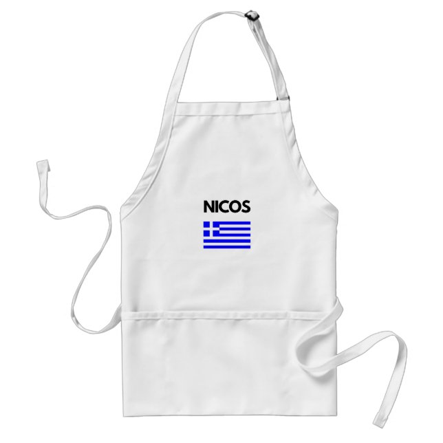 Delantal Nicos nombre griego con diseño de bandera griega (Frente)