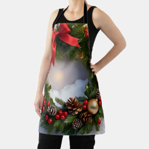 Delantal Nieve de cinta roja de pino rojo para los navidade