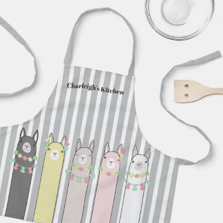 Delantal Niña Llama Colorida Retro Personalizada para Niños
