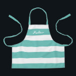 Delantal Niños con franjas Verde azuladas y blancas persona<br><div class="desc">A tu hijo le encantará la artesanía o la ayuda a cocinar en este Apron personalizado de franjas Verde azuladas y blancas. Este moderno diseño tiene amplias rayas horizontales en el delantal de toda la impresión y su nombre está escrito en blanco y llamativo en la parte superior. HAGA CLIC...</div>