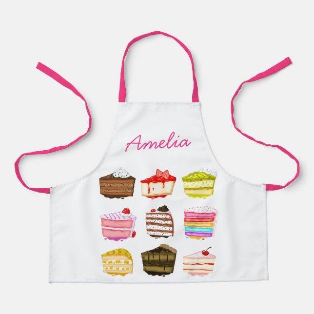 Delantal Niños con patrones de tortas rosas lisas (Anverso)