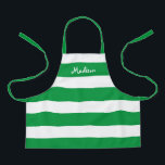 Delantal Niños con rayas blancas y verdes personalizadas<br><div class="desc">A tu hijo le encantará la artesanía o la ayuda a cocinar en este Apron personalizado de rayas blancas y verdes. Este moderno diseño tiene amplias rayas horizontales en el delantal de toda la impresión y su nombre está escrito en blanco y llamativo en la parte superior. HAGA CLIC EN...</div>