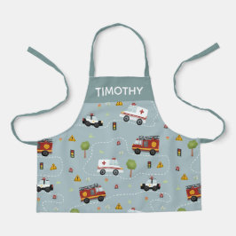 Delantal Niños con un patrón de transporte azul