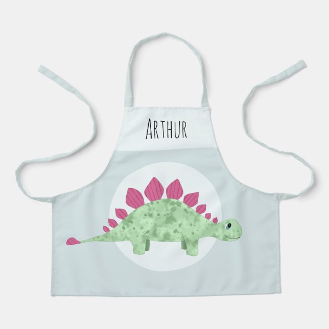 Delantal Niños Cute Green Stegosaurus Dinosaur Kids (Anverso)