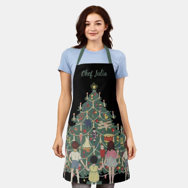 Delantal Niños de Navidad ventilado alrededor de un árbol d (Gastado)