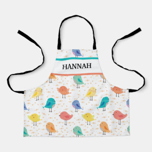 Delantal Niños de patrón de pájaro de color blanco