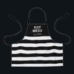 Delantal Niños divertidos Hot Mess Black Stripes Personaliz<br><div class="desc">Proteja la ropa de su hijo con este Apron de cocina personalizada de Hot Mess Black Stripes Personalizado para niños. Está diseñado con rayas horizontales en blanco y negro y letras en negrita en blanco sobre el área sólida superior. El texto es "lío grave" en toda la zona superior seguido...</div>