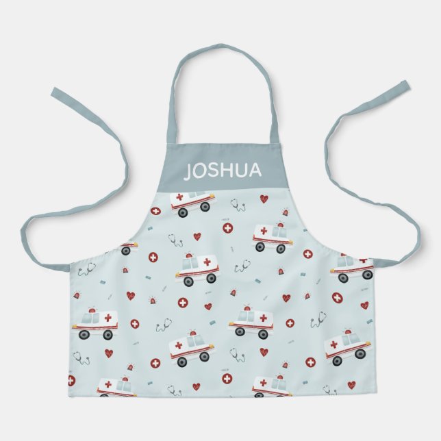 Delantal Niños Patrón de Ambulancia Paramédica Azul Cuta Ni (Anverso)