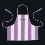 Delantal Niños personalizados con franjas blancas moradas<br><div class="desc">A tu hijo le encantará la artesanía o la ayuda a cocinar en este Apron de niños personalizados con franjas blancas puras. Este moderno diseño tiene amplias rayas verticales en el delantal de toda la impresión y el nombre está escrito en gris y llamativo en la parte superior. HAGA CLIC...</div>