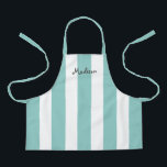 Delantal Niños personalizados con franjas blancas Verde azu<br><div class="desc">A tu hijo le encantará la artesanía o la ayuda a cocinar en este Apron de Niños Personalizados con Rayas Blancas Verde azuladas. Este moderno diseño tiene amplias rayas verticales en el delantal de toda la impresión y el nombre está escrito en gris y llamativo en la parte superior. HAGA...</div>