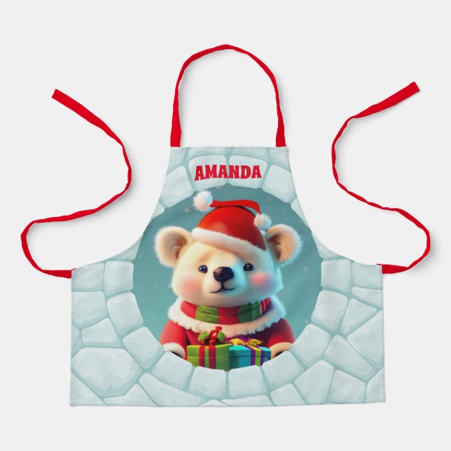 Delantal Niños personalizados con Navidades de oso 3D (Anverso)