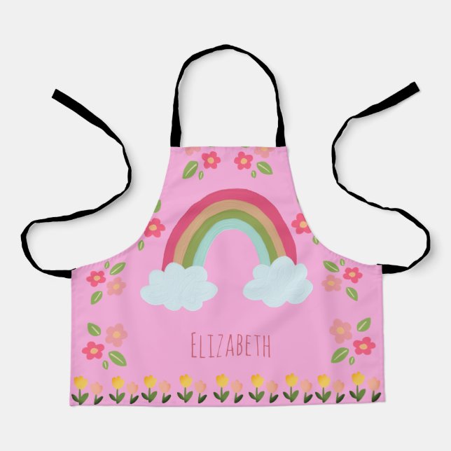Delantal Niños personalizados Cute arcoiris chica rosa Flor (Anverso)