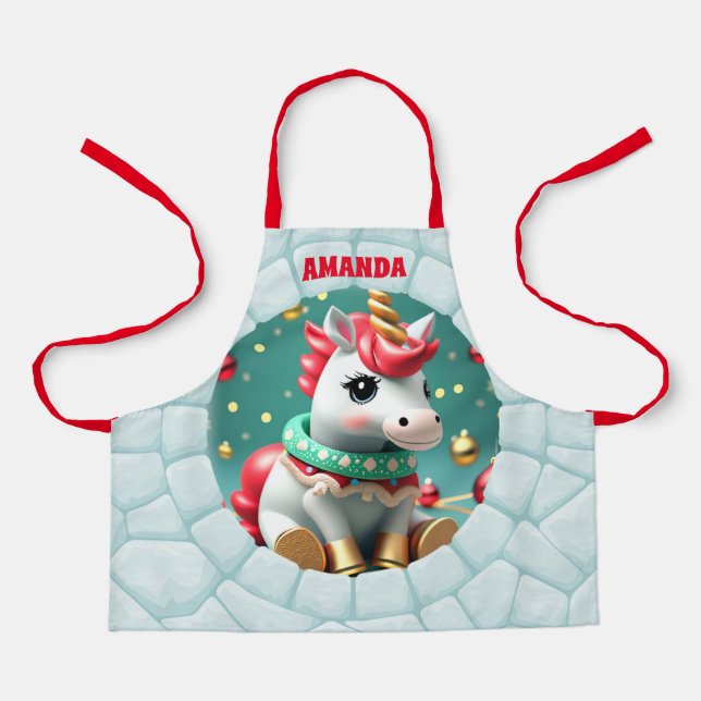 Delantal Niños personalizados de unicornios en 3D (Anverso)