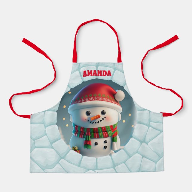 Delantal Niños personalizados por Navidades de Snowman en 3 (Anverso)