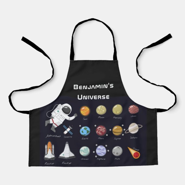 Delantal Niños Planetas Astronauta Monograma Colorido Unive (Anverso)