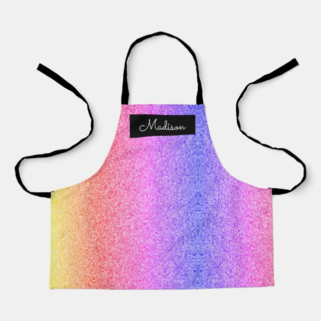 Delantal Niños Purpurinas arcoiris personalizados (Anverso)