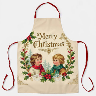 Delantal Niños victorianos Feliz Navidad vintage