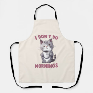 Delantal No hago mañanas - Gato gris con café