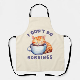 Delantal No hago mañanas - un gato Naranja con café.